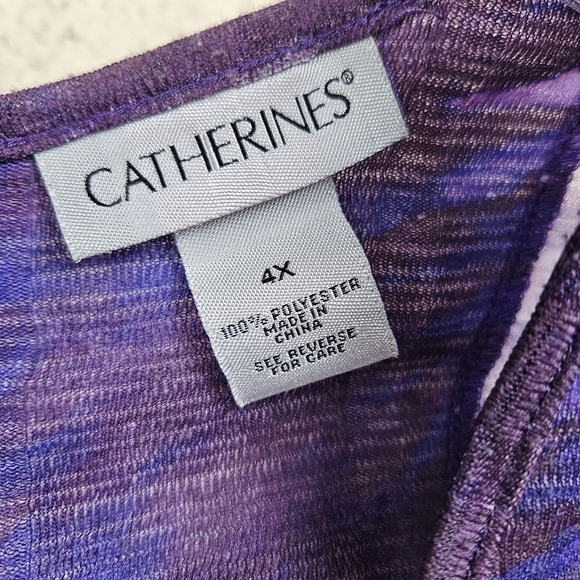 Catherines 4X Top 3/4 Sleeve Blouse Tie Dye Women Scoop Neck Lightweight Purlpe - Picture 3 of 5